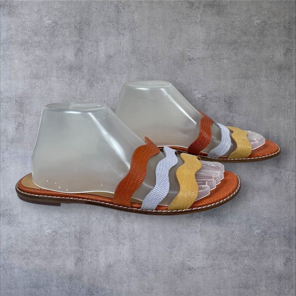 Madewell The Wave Slide Sandal Color-Block Embossed Leather Womens 8 Spring Boho